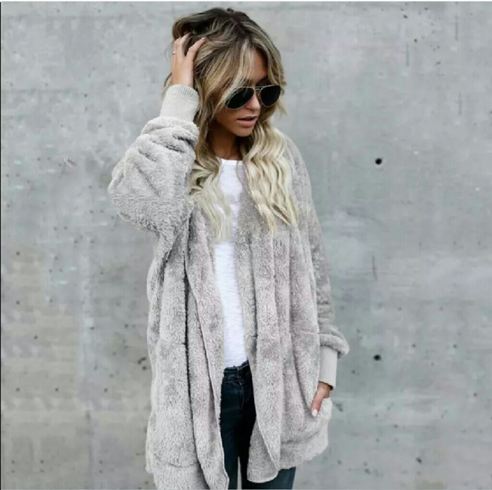 Last 1!  SOFT FUZZY fleece cardigan hoodie Gray